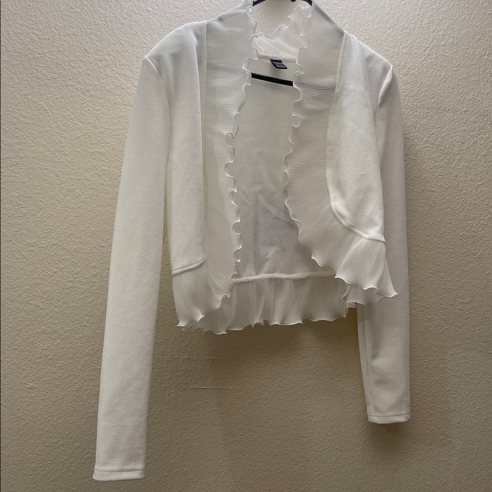 SHEIN White Ruffle Trim Blazer